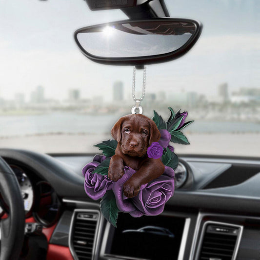 Labrador Retriever In Purple Rose Car Hanging Ornament