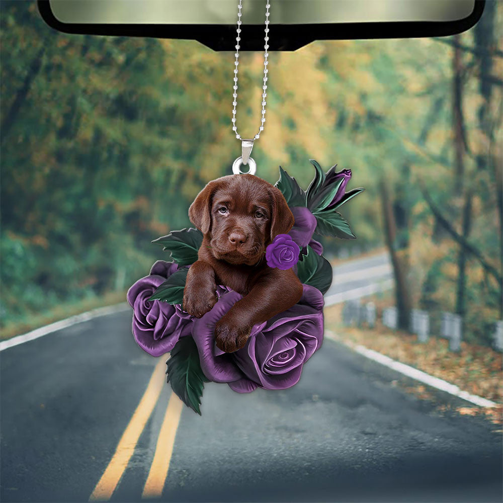 Labrador Retriever In Purple Rose Car Hanging Ornament