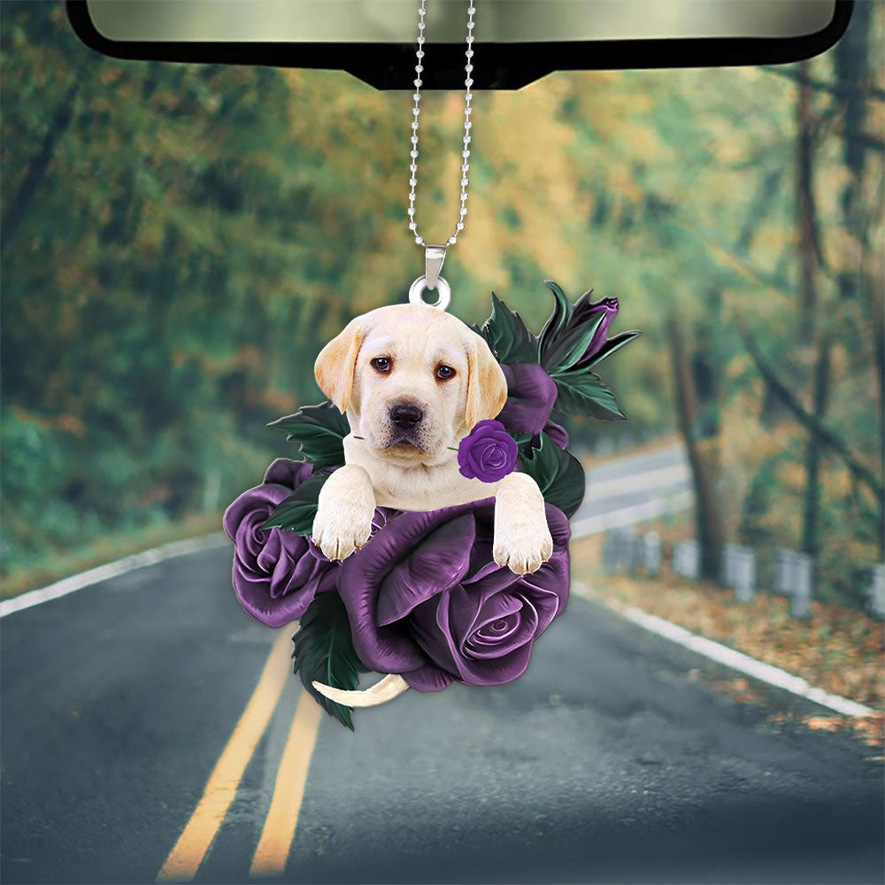 Labrador Retriever In Purple Rose Car Hanging Ornament