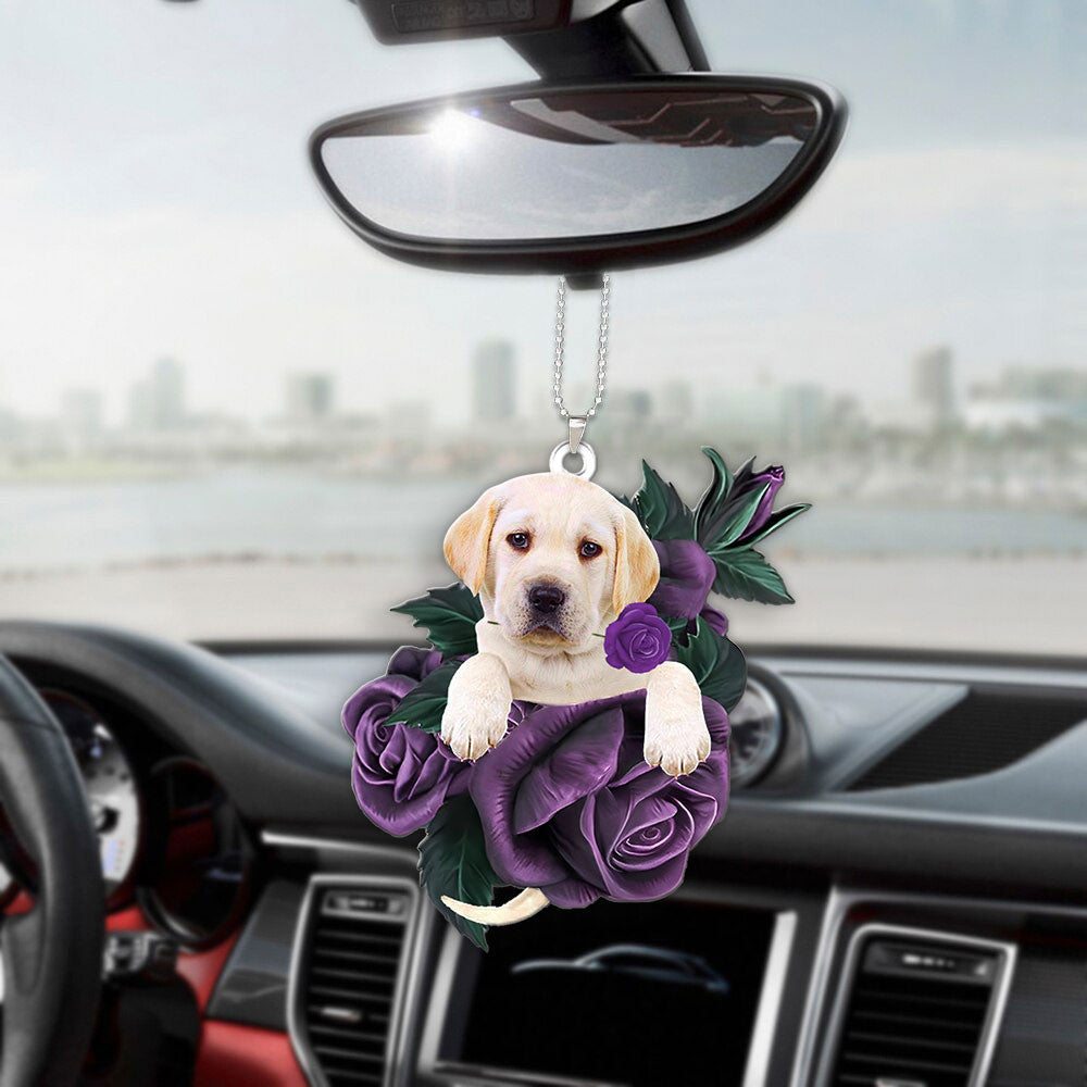 Labrador Retriever In Purple Rose Car Hanging Ornament