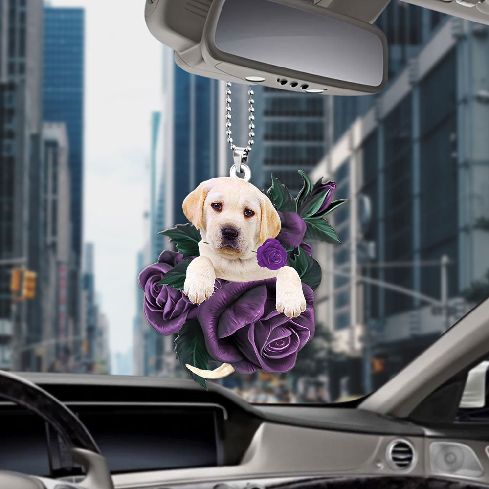 Labrador Retriever In Purple Rose Car Hanging Ornament