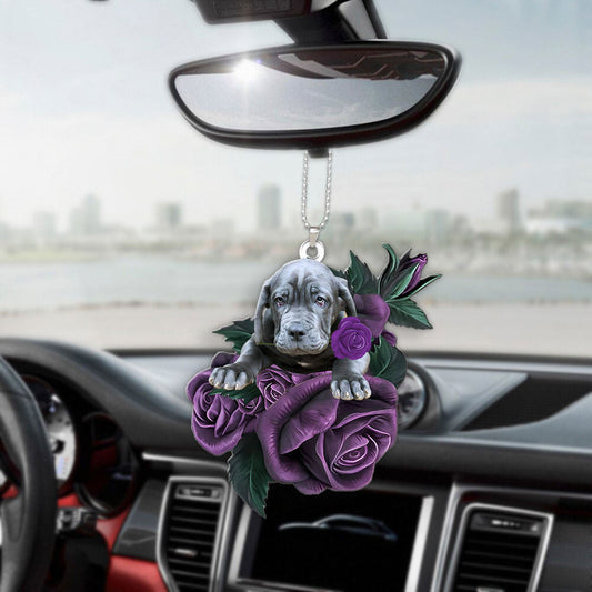 Neapolitan Mastiff In Purple Rose Car Hanging Ornament