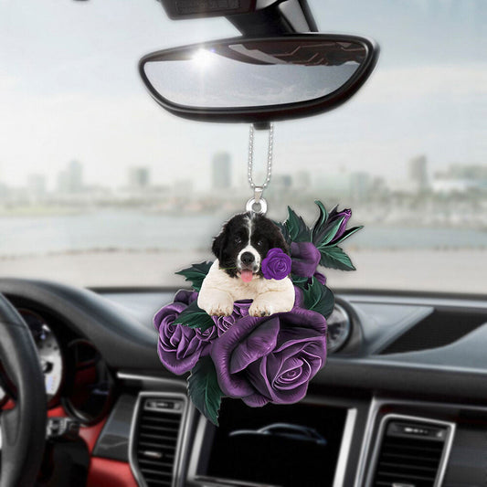 Newfoundland In Purple Rose Car Hanging Ornament