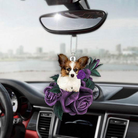 Papillon In Purple Rose Car Hanging Ornament