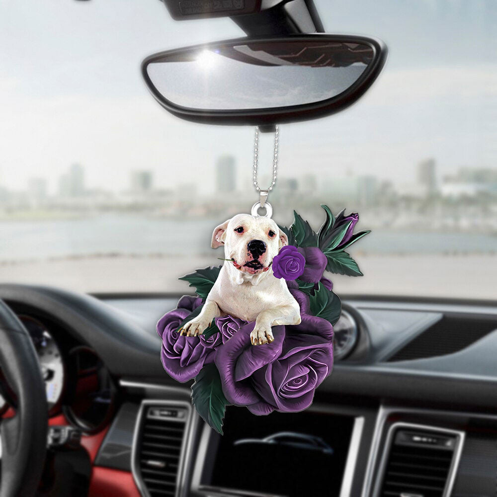 Dogo Argentino In Purple Rose Car Hanging Ornament