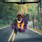German Shepherd In Purple Rose Car Hanging Ornament