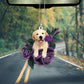 Golden Retriever In Purple Rose Car Hanging Ornament