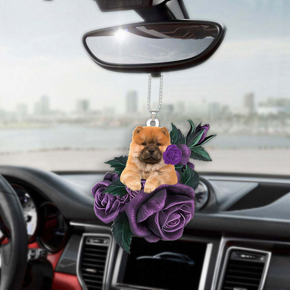 Chow Chow In Purple Rose Car Hanging Ornament