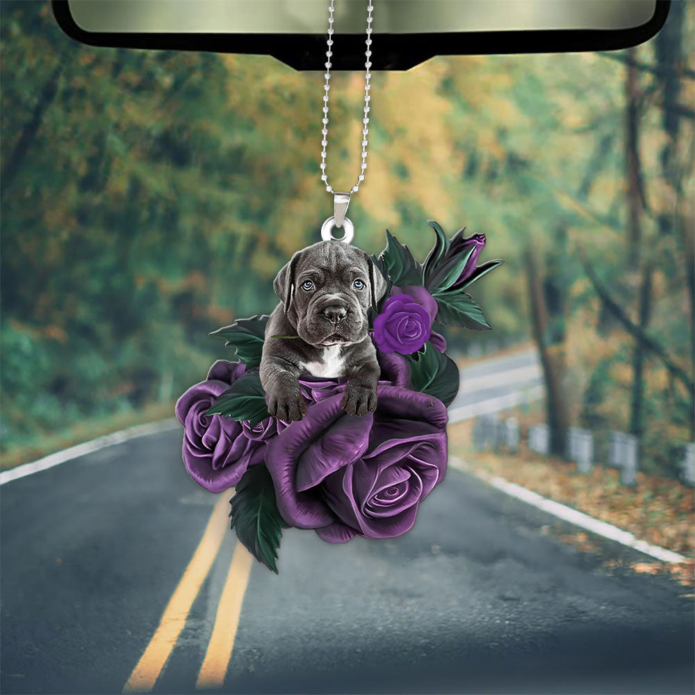 Cane Corso In Purple Rose Car Hanging Ornament