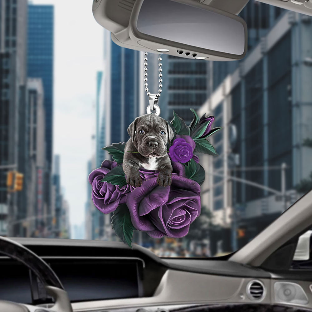 Cane Corso In Purple Rose Car Hanging Ornament