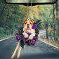 Bulldog In Purple Rose Car Hanging Ornament