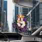 Bulldog In Purple Rose Car Hanging Ornament