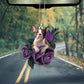 Boston Terrier In Purple Rose Car Hanging Ornament