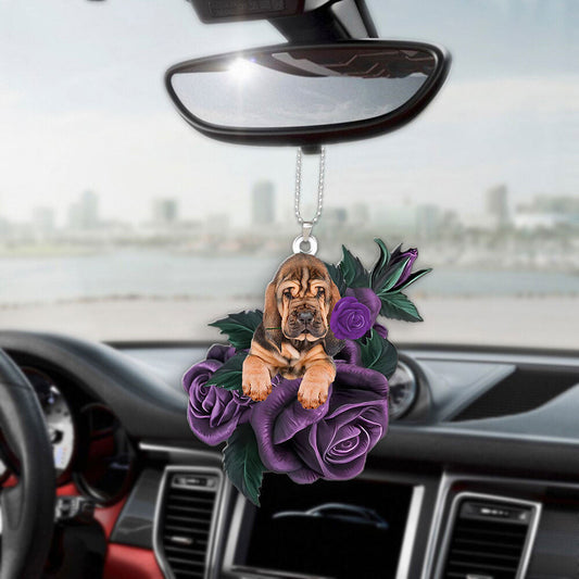 Bloodhound In Purple Rose Car Hanging Ornament