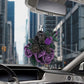 Black Cocker Spaniel In Purple Rose Car Hanging Ornament