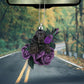 Black Cocker Spaniel In Purple Rose Car Hanging Ornament
