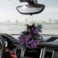 Black Cat In Purple Rose Car Hanging Ornament