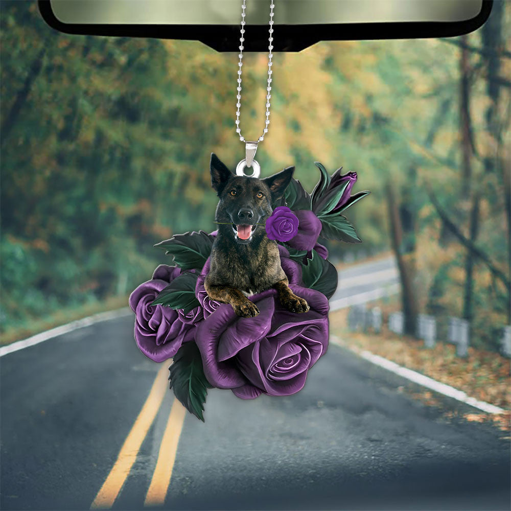 Dutch Shepherds Dog In Purple Rose Car Hanging Ornament