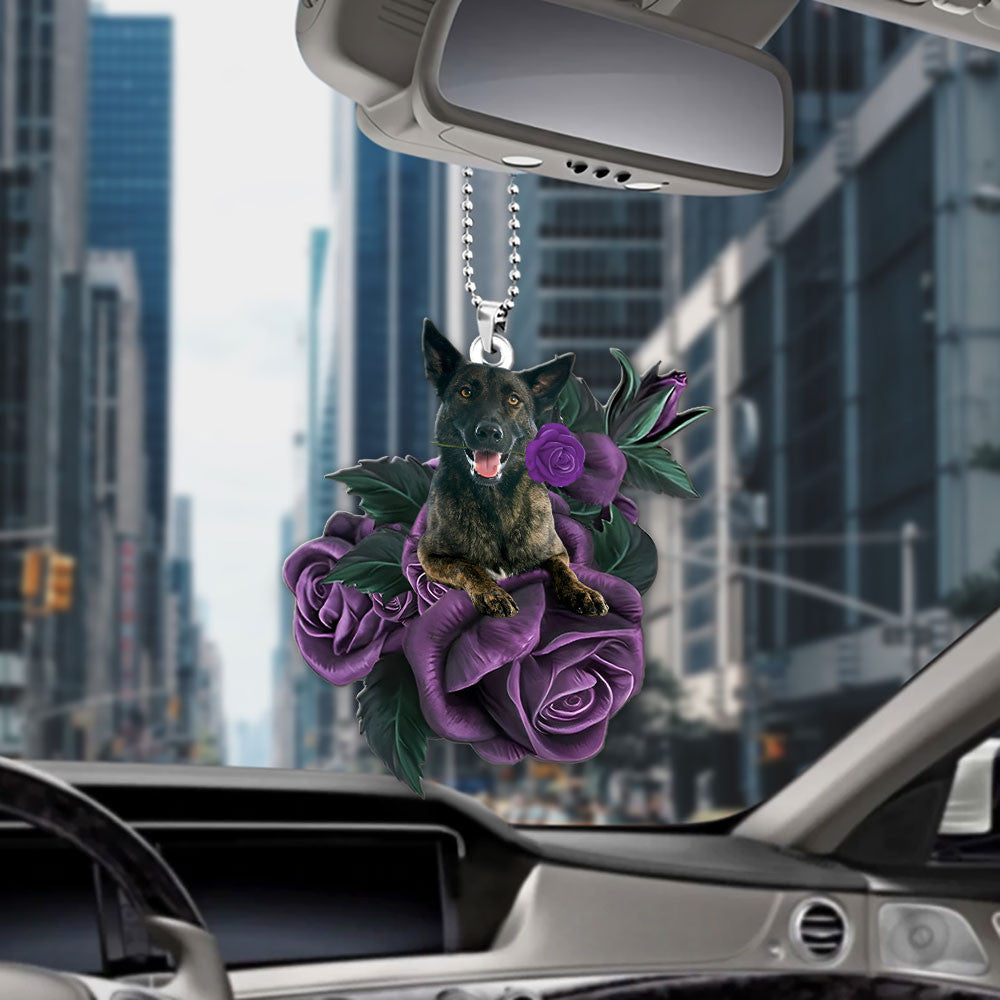 Dutch Shepherds Dog In Purple Rose Car Hanging Ornament