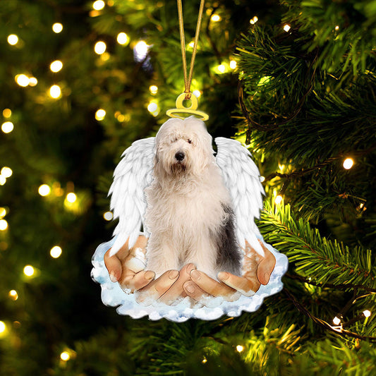 Old English Sheepdog In The Hands Of God Car Hanging Ornament