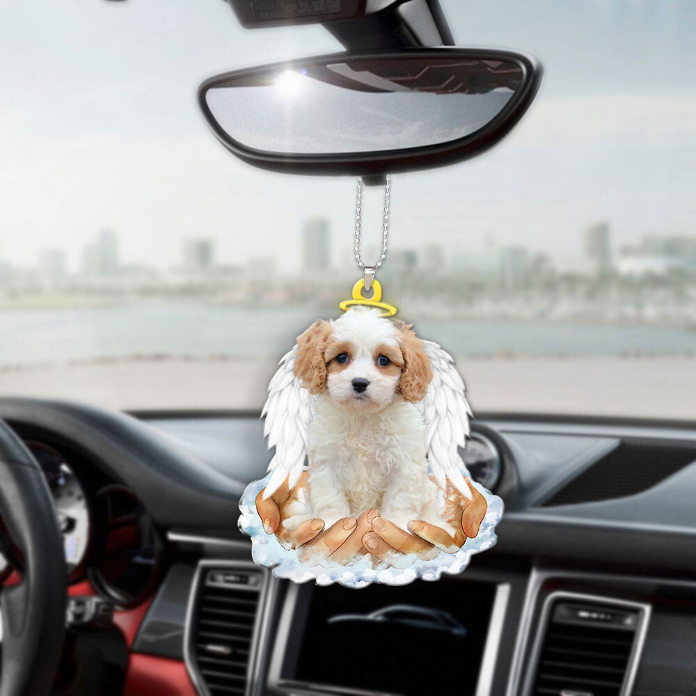 Cavachon White & Gold In The Hands Of God Car Hanging Ornament