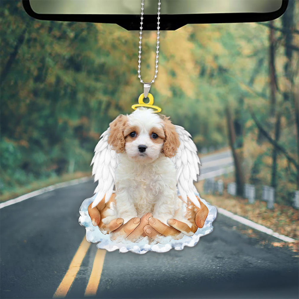 Cavachon White & Gold In The Hands Of God Car Hanging Ornament