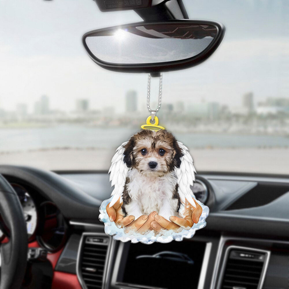 Cavachon Black & White In The Hands Of God Car Hanging Ornament