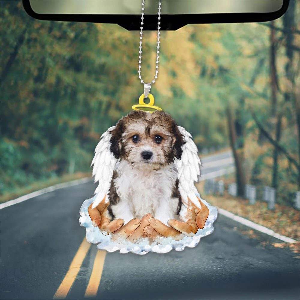 Cavachon Black & White In The Hands Of God Car Hanging Ornament