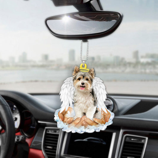 Yorkshire Terrier Parti In The Hands Of God Car Hanging Ornament