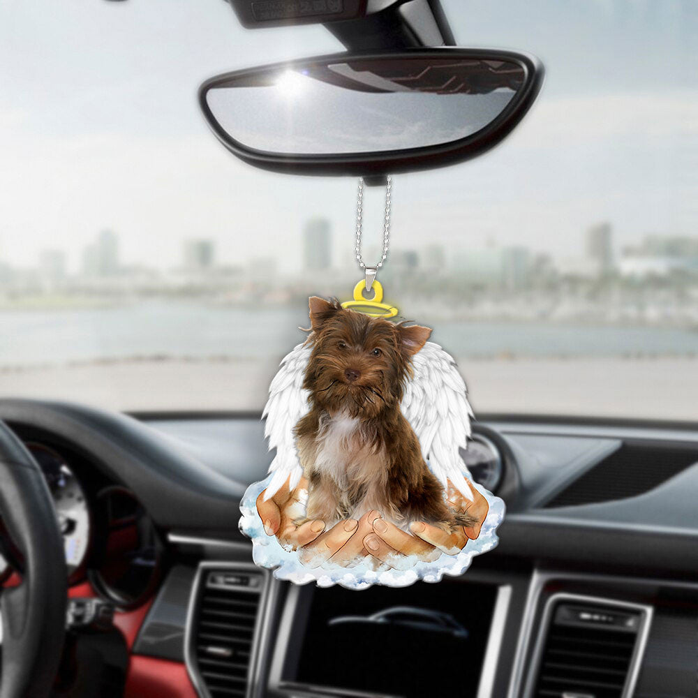 Yorkshire Terrier Chocolate In The Hands Of God Car Hanging Ornament