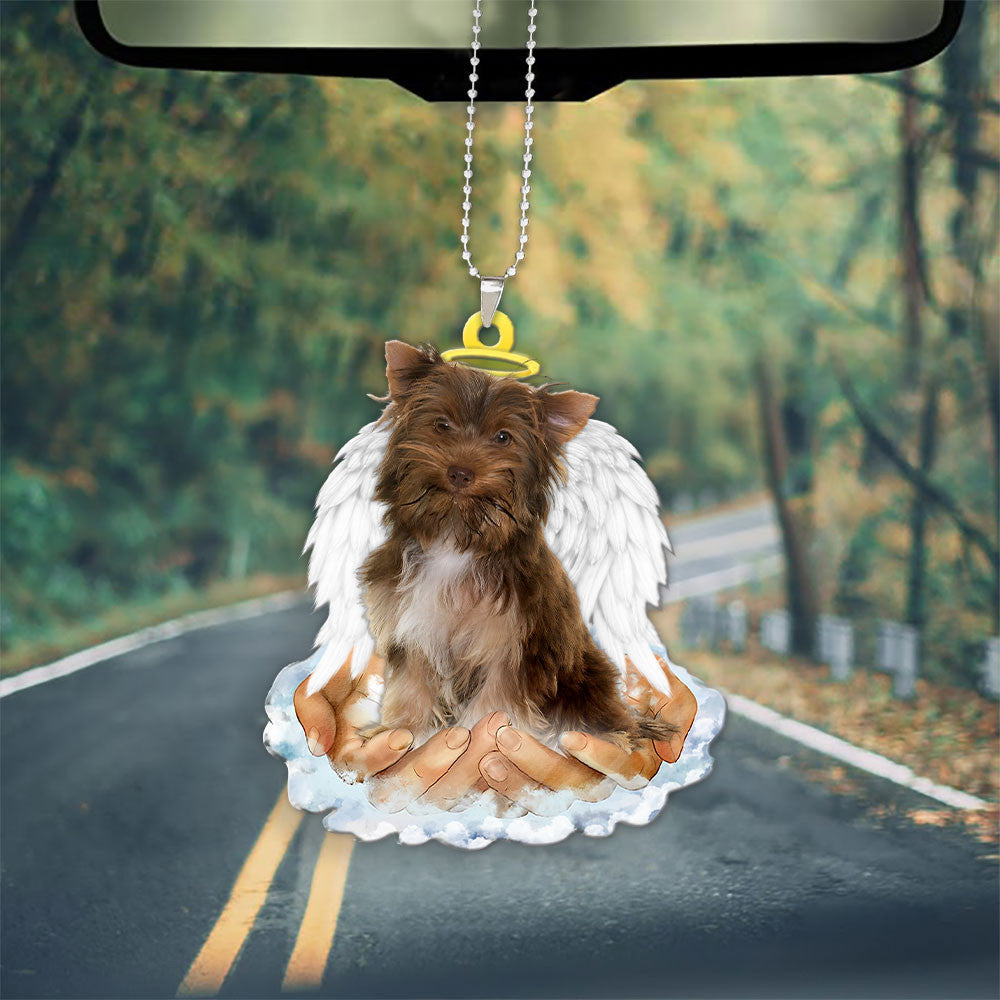 Yorkshire Terrier Chocolate In The Hands Of God Car Hanging Ornament