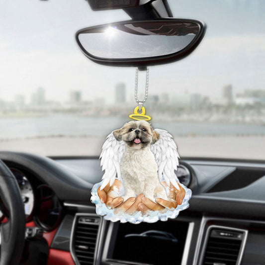 Shih Tzu Silver & White In The Hands Of God Car Hanging Ornament