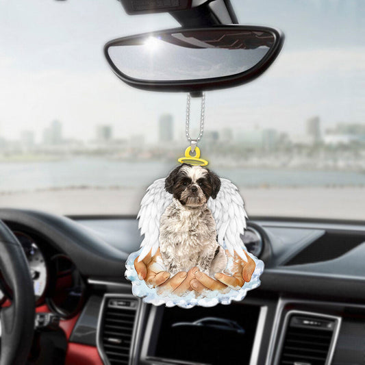 Shih Tzu Color Black White In The Hands Of God Car Hanging Ornament