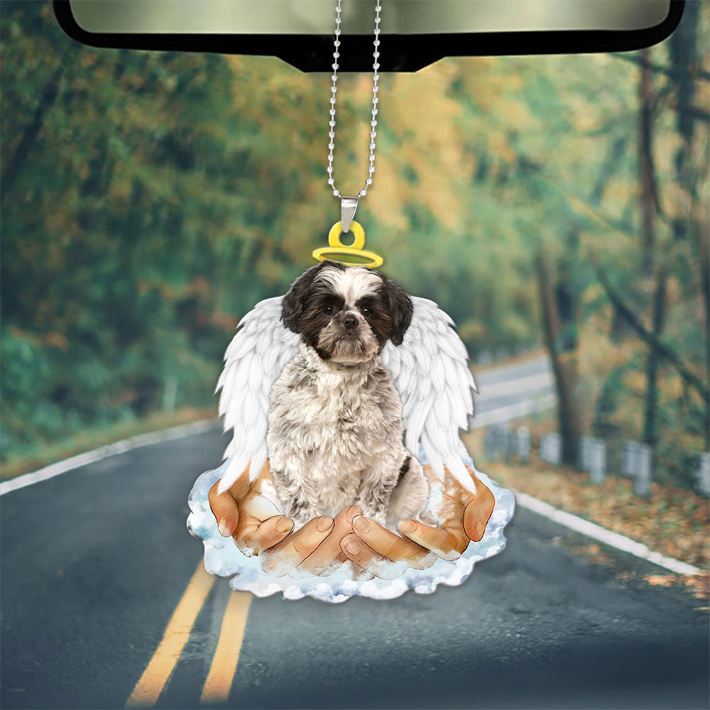 Shih Tzu Color Black White In The Hands Of God Car Hanging Ornament