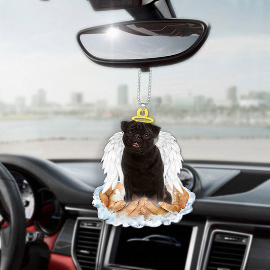 Pug Color Black In The Hands Of God Car Hanging Ornament