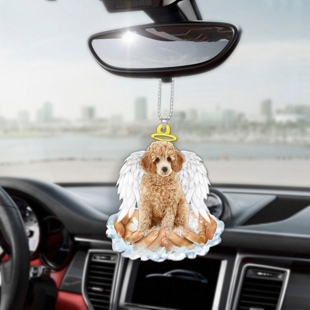 Poodle Apricot In The Hands Of God Car Hanging Ornament