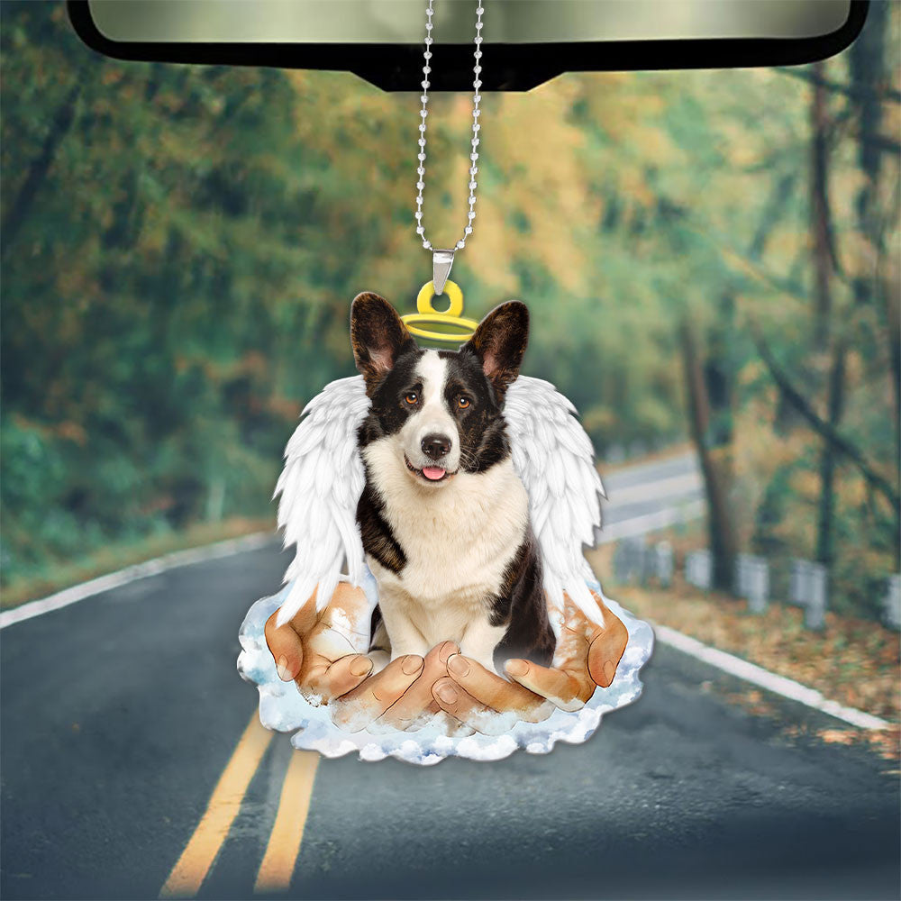 Pembroke Welsh Corgi Sable & White In The Hands Of God Car Hanging Ornament