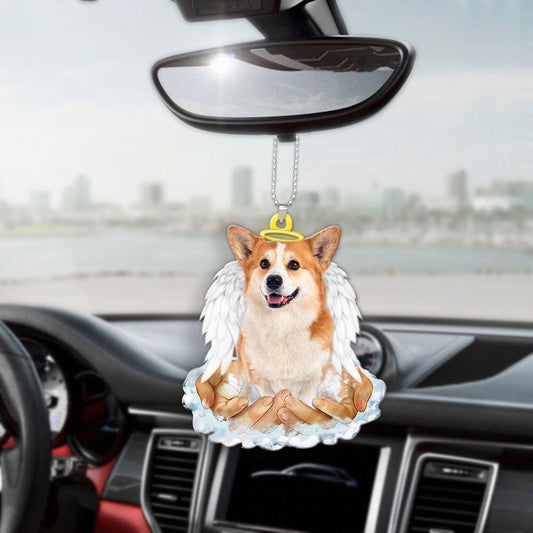 Pembroke Welsh Corgi Red & White In The Hands Of God Car Hanging Ornament