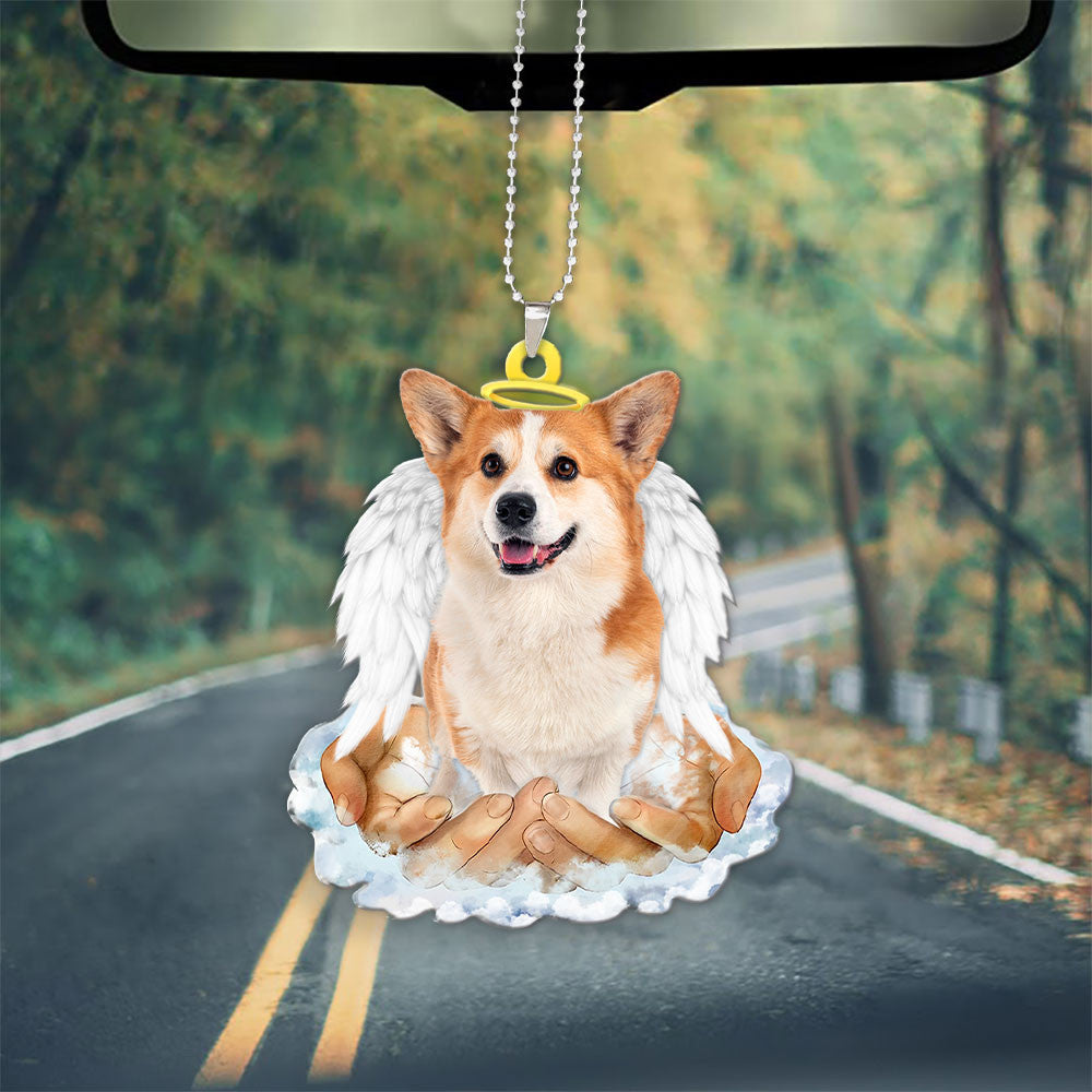 Pembroke Welsh Corgi Red & White In The Hands Of God Car Hanging Ornament