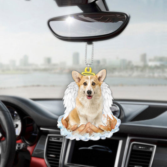 Pembroke Welsh Corgi Fawn & White In The Hands Of God Car Hanging Ornament