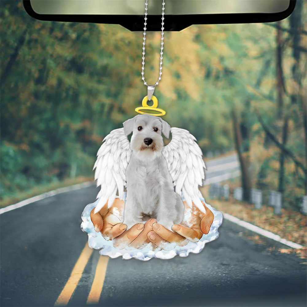 Miniature Schnauzer Color White In The Hands Of God Car Hanging Ornament