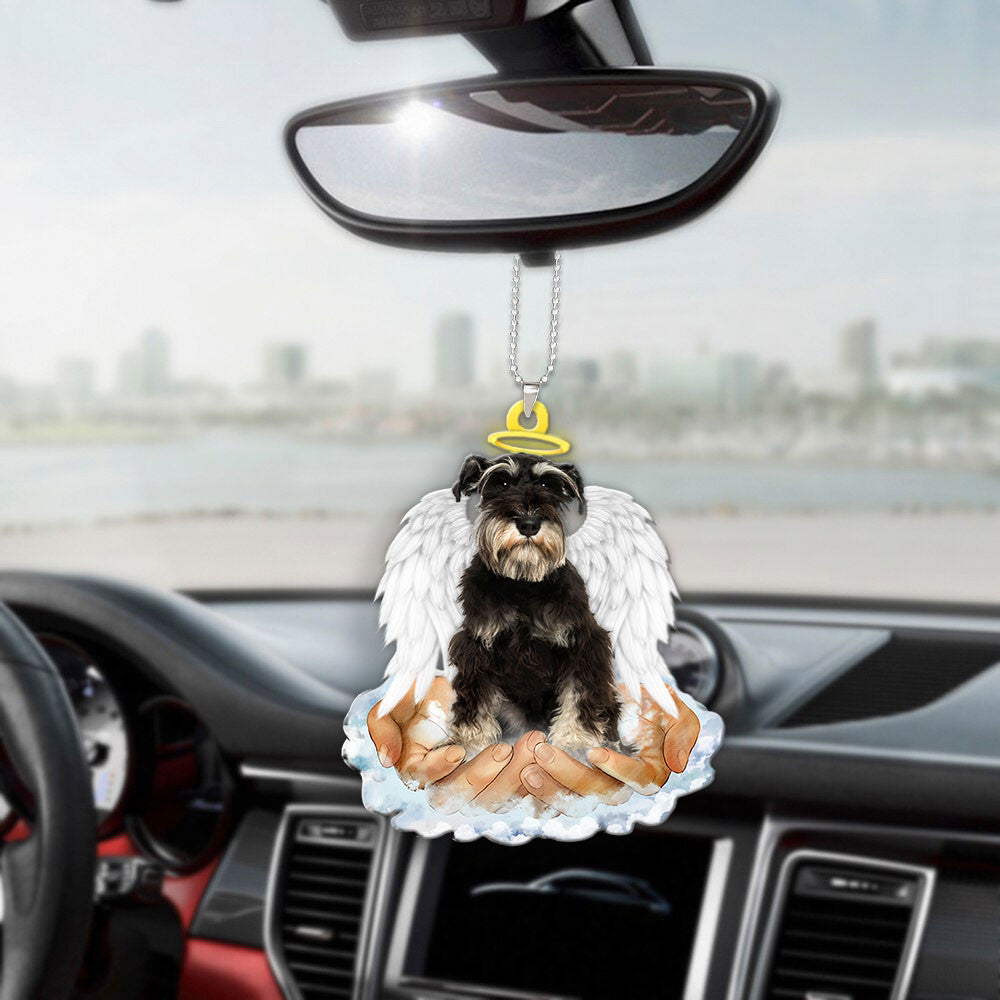 Miniature Schnauzer Color Black Silver Color Back In The Hands Of God Car Hanging Ornament