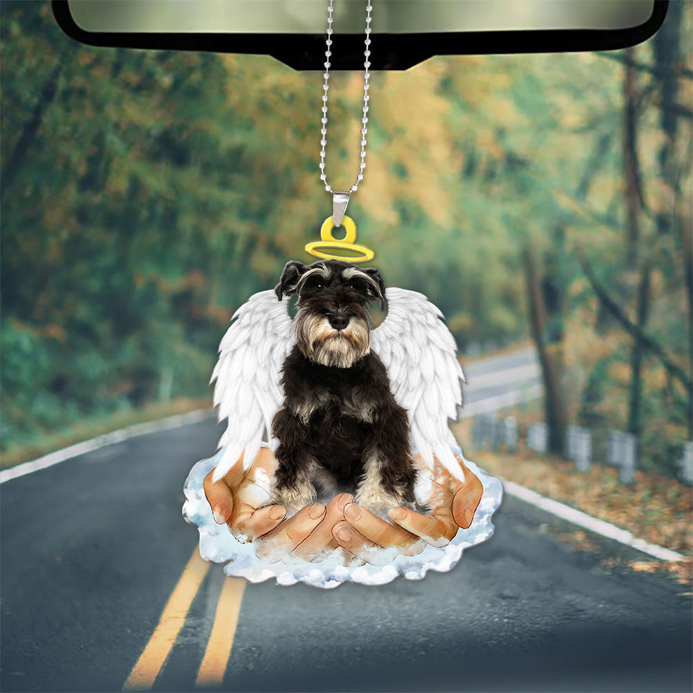 Miniature Schnauzer Color Black Silver Color Back In The Hands Of God Car Hanging Ornament