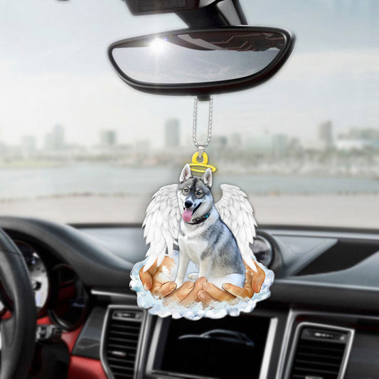 Husky White And Agouti In The Hands Of God Car Hanging Ornament