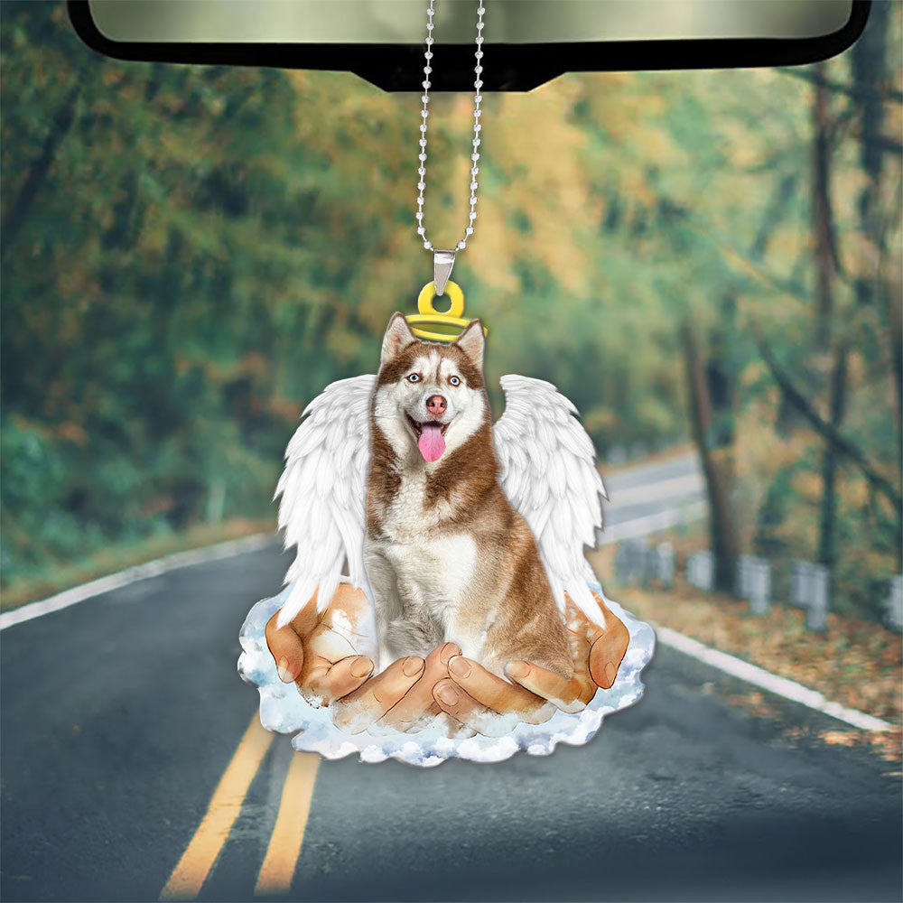 Husky Red In The Hands Of God Car Hanging Ornament