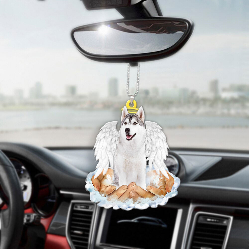 Husky Grey In The Hands Of God Car Hanging Ornament