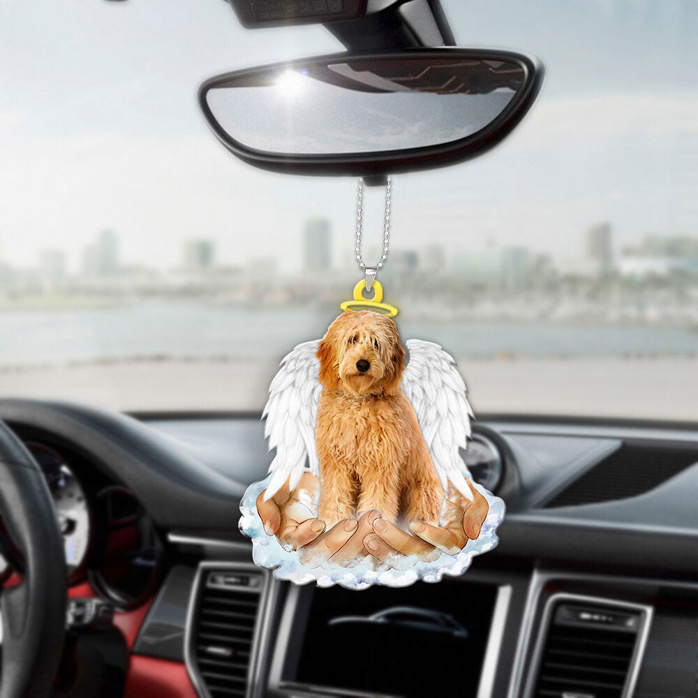 Goldendoodle Apricot In The Hands Of God Car Hanging Ornament