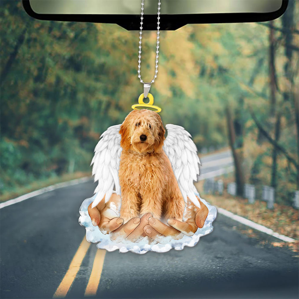 Goldendoodle Apricot In The Hands Of God Car Hanging Ornament