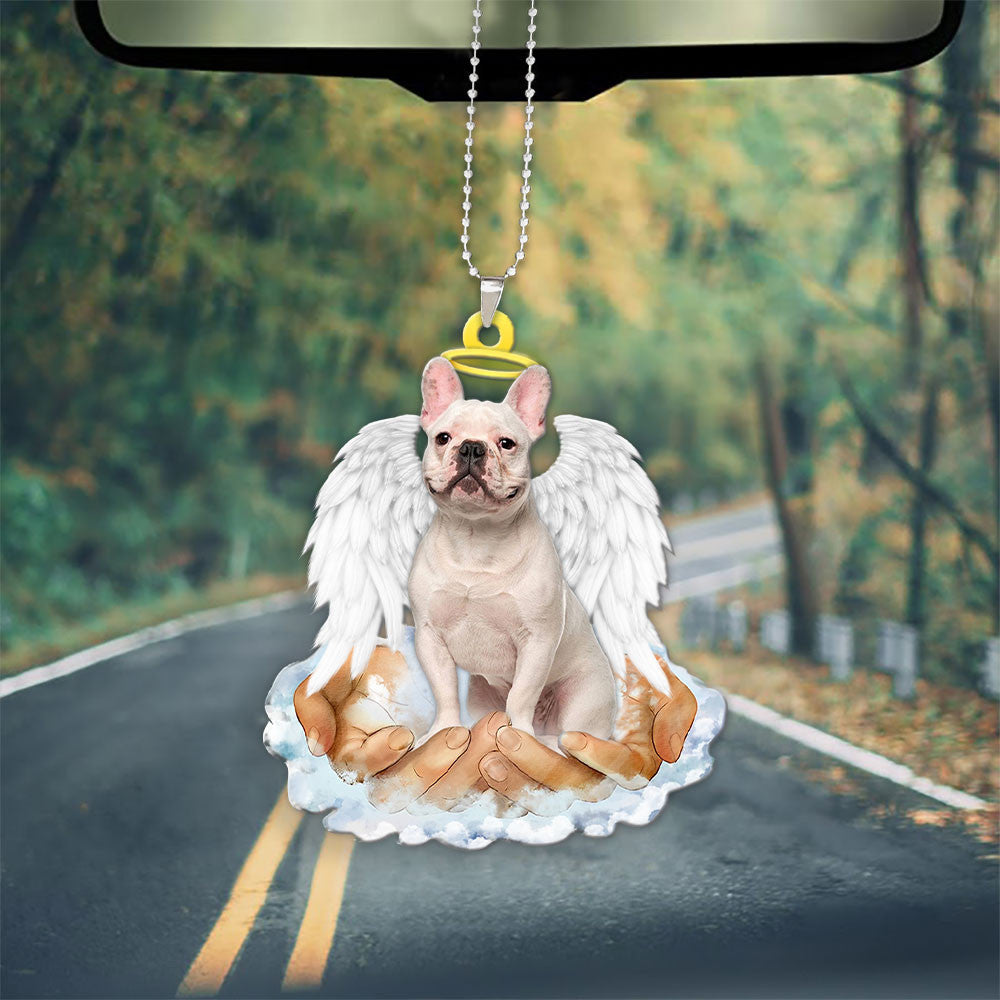 French Bulldog White In The Hands Of God Car Hanging Ornament