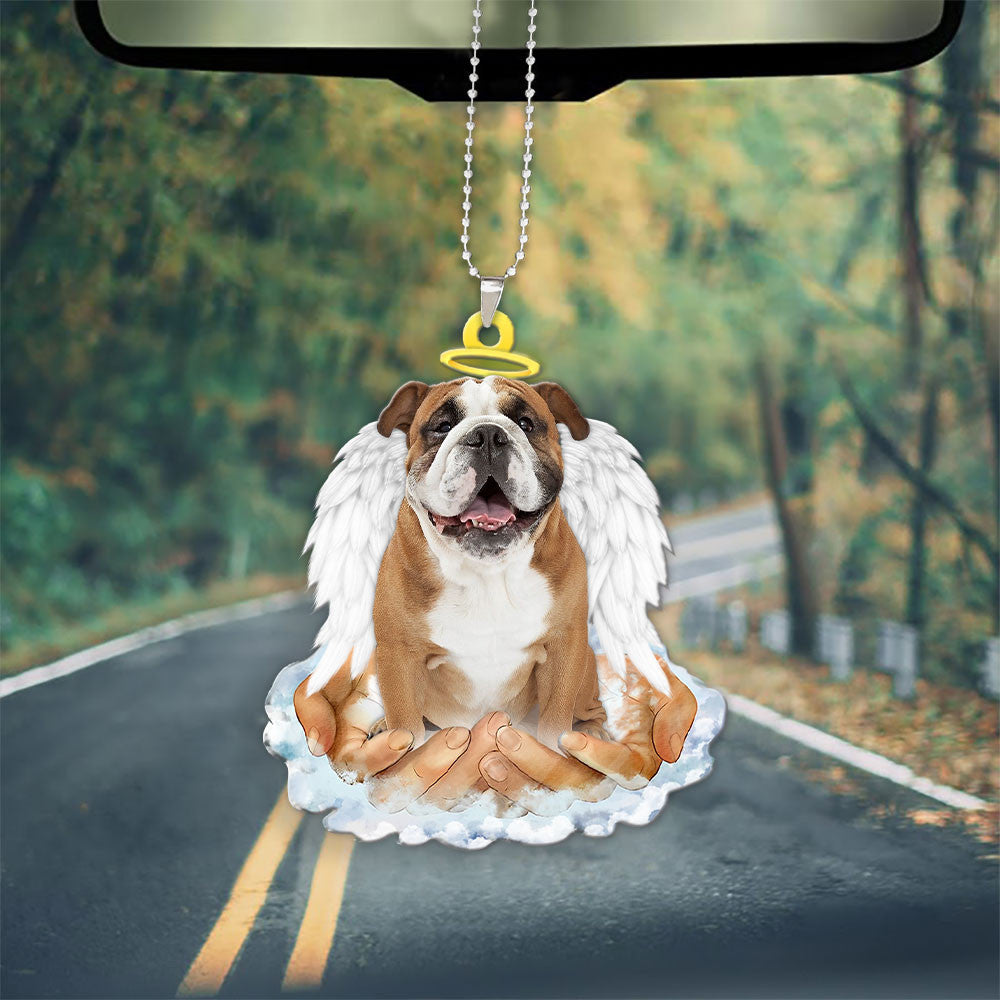 English Bulldog Fawn In The Hands Of God Car Hanging Ornament